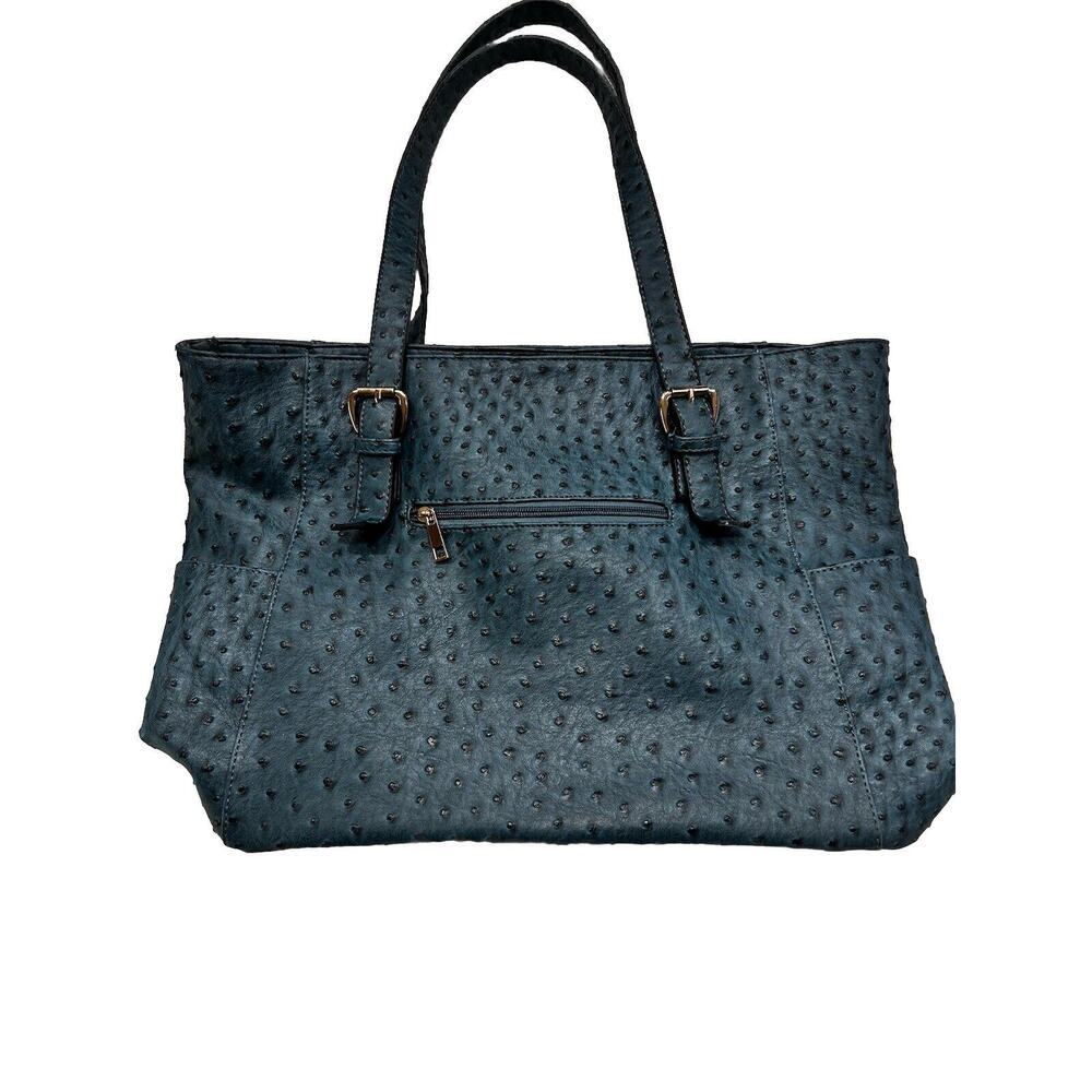 Ostrich Faux Leather Large Tote Bag Purse Unbranded Sea Blue